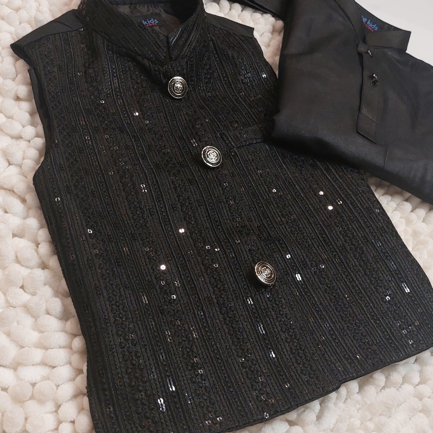 Black Sequence Embroidered Waistcoat with Kurta Trouser