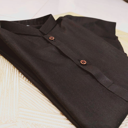 Plain Black Kurta with Straight Trouser