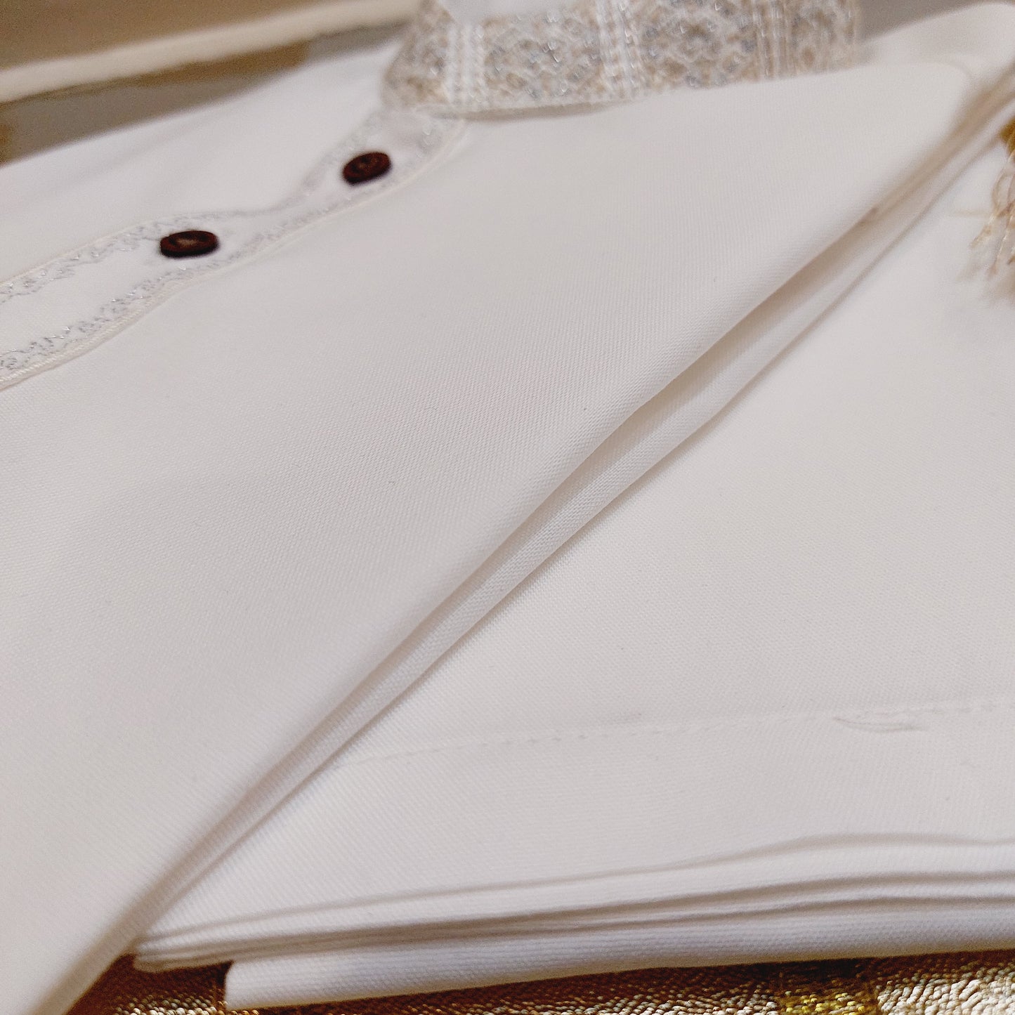 Embroidered Blended Cotton OffWhite Kameez and Trouser