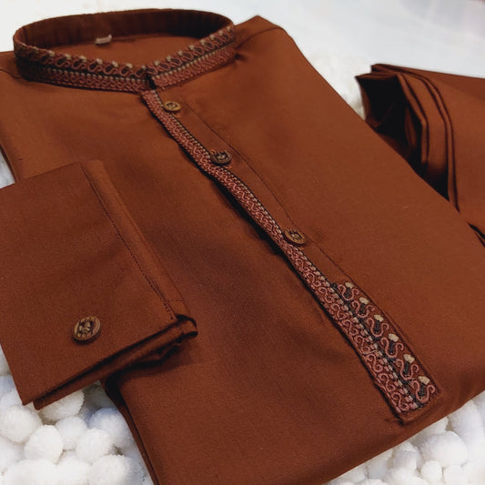 Brown Embroidered Kurta and Trouser