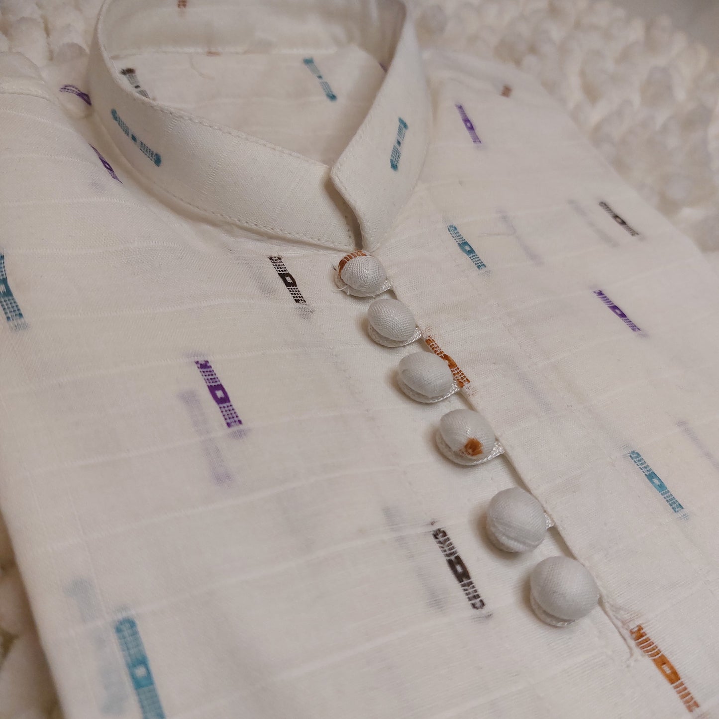 Pearl White Cotton Loops Kurta with Trouser