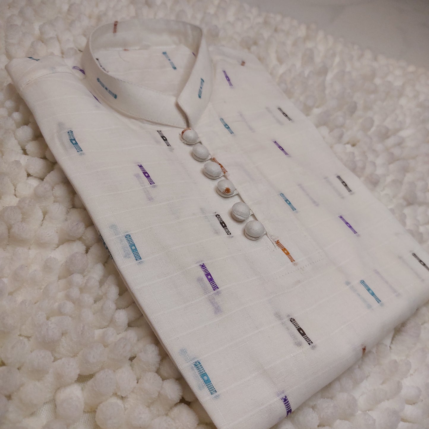 Pearl White Cotton Loops Kurta with Trouser