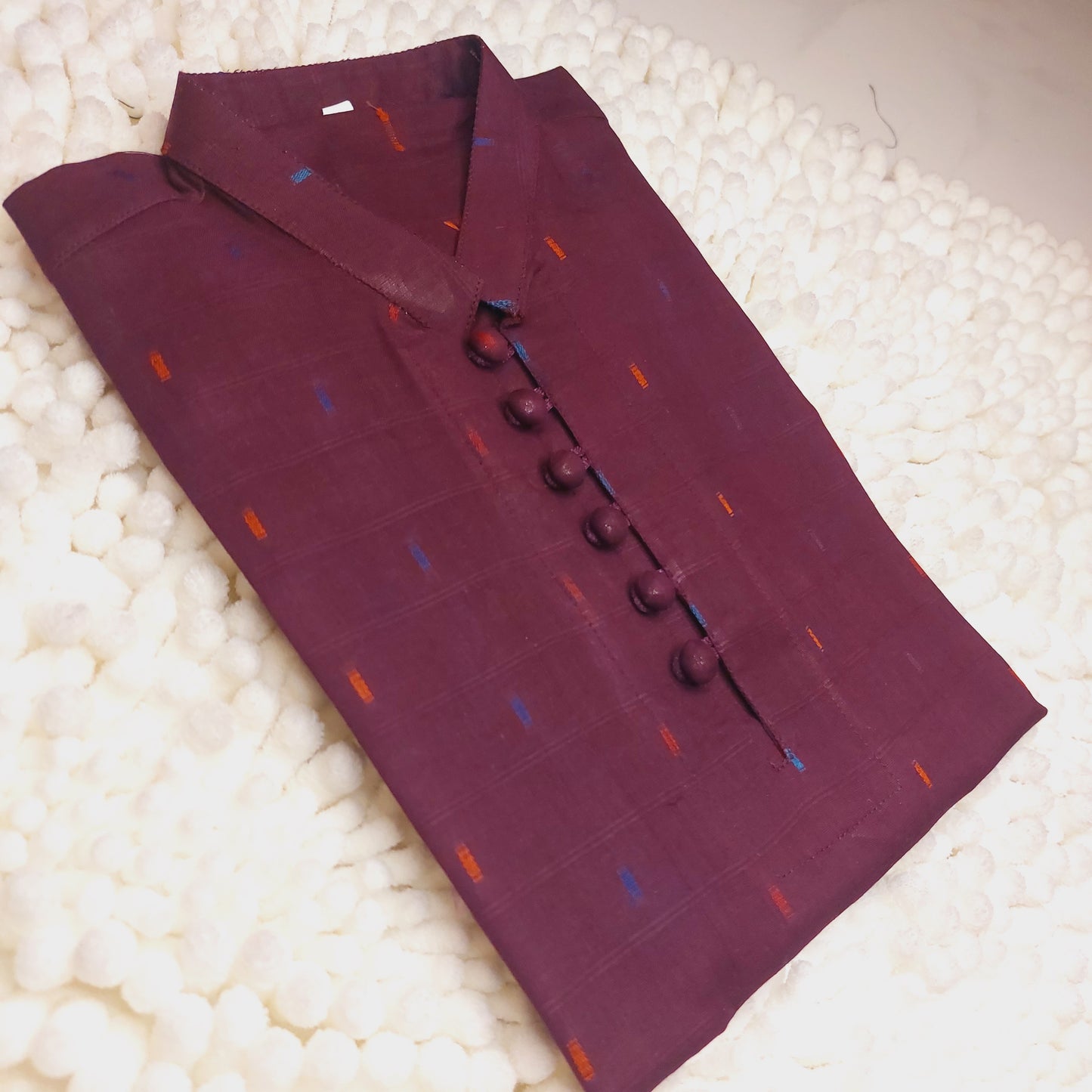 Plum Cotton Loops Kurta with Trouser