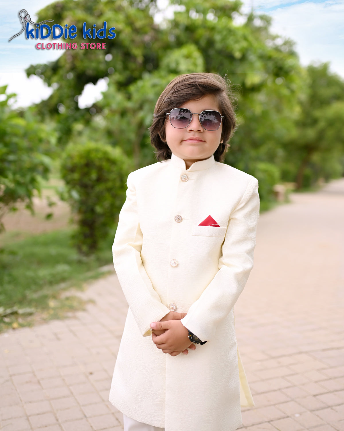 Off-White Self Styled Sherwani with Trouser