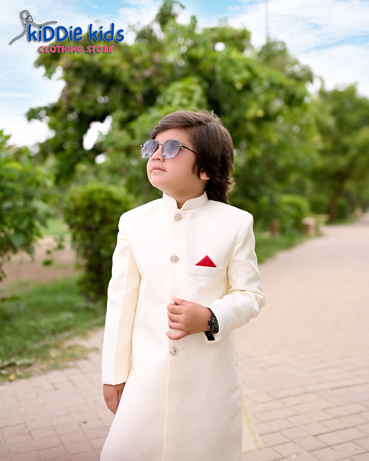 Off-White Self Styled Sherwani with Trouser