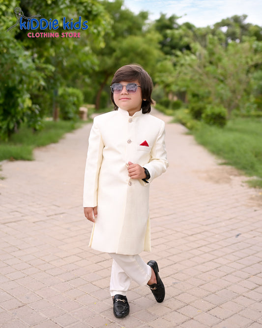 Off-White Self Styled Sherwani with Trouser