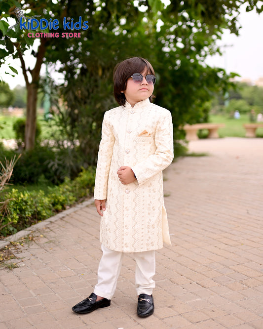 Off-white Sequence Embroidered Sherwani with Trouser