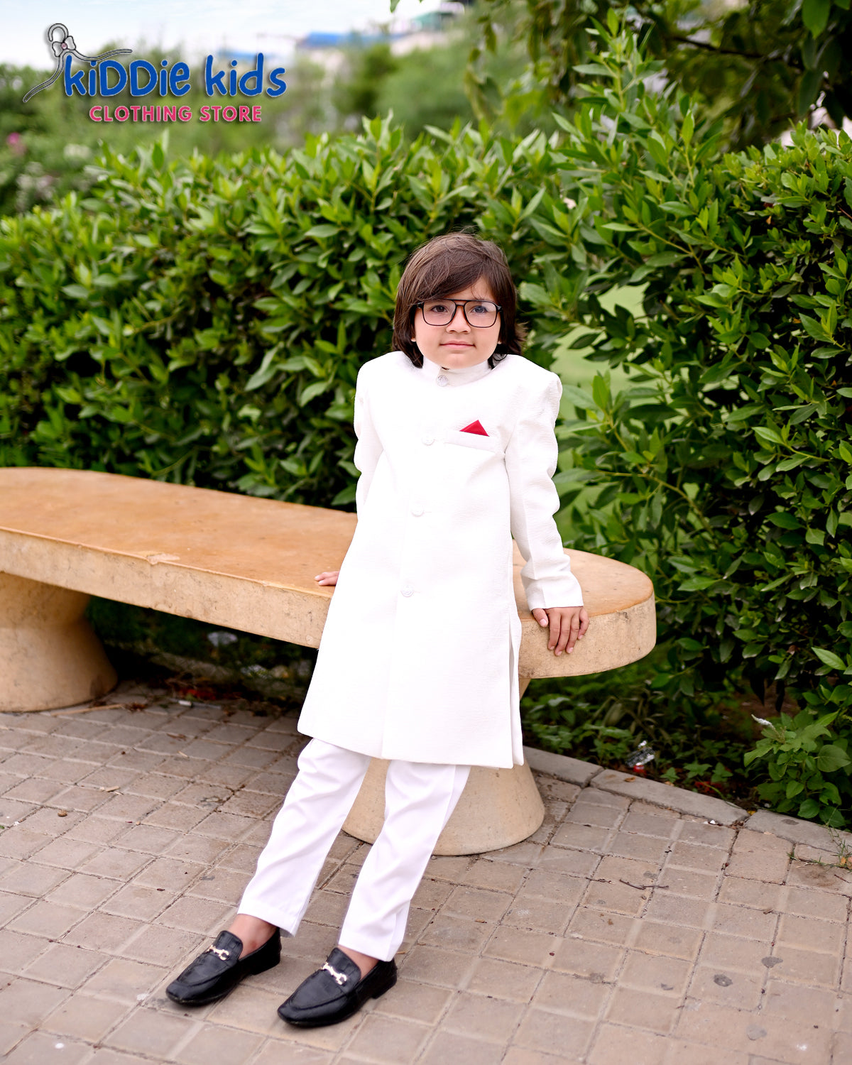 White Self Styled Sherwani with Trouser