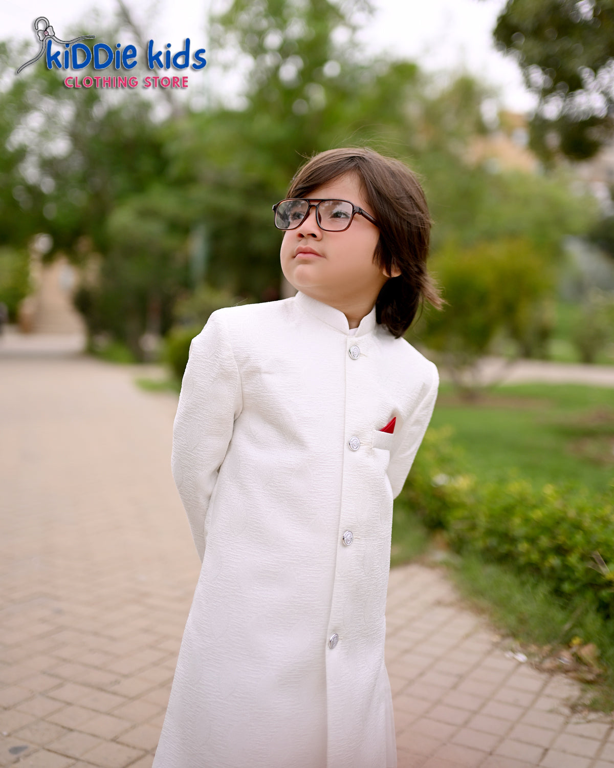 White Self Styled Sherwani with Trouser