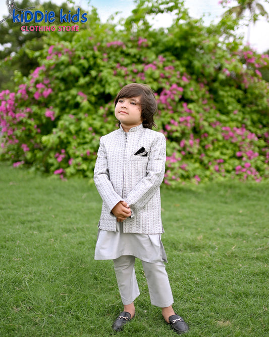 Smoke Sequence Embroidered Open Prince Coat with Loops Kurta Trouser 2004