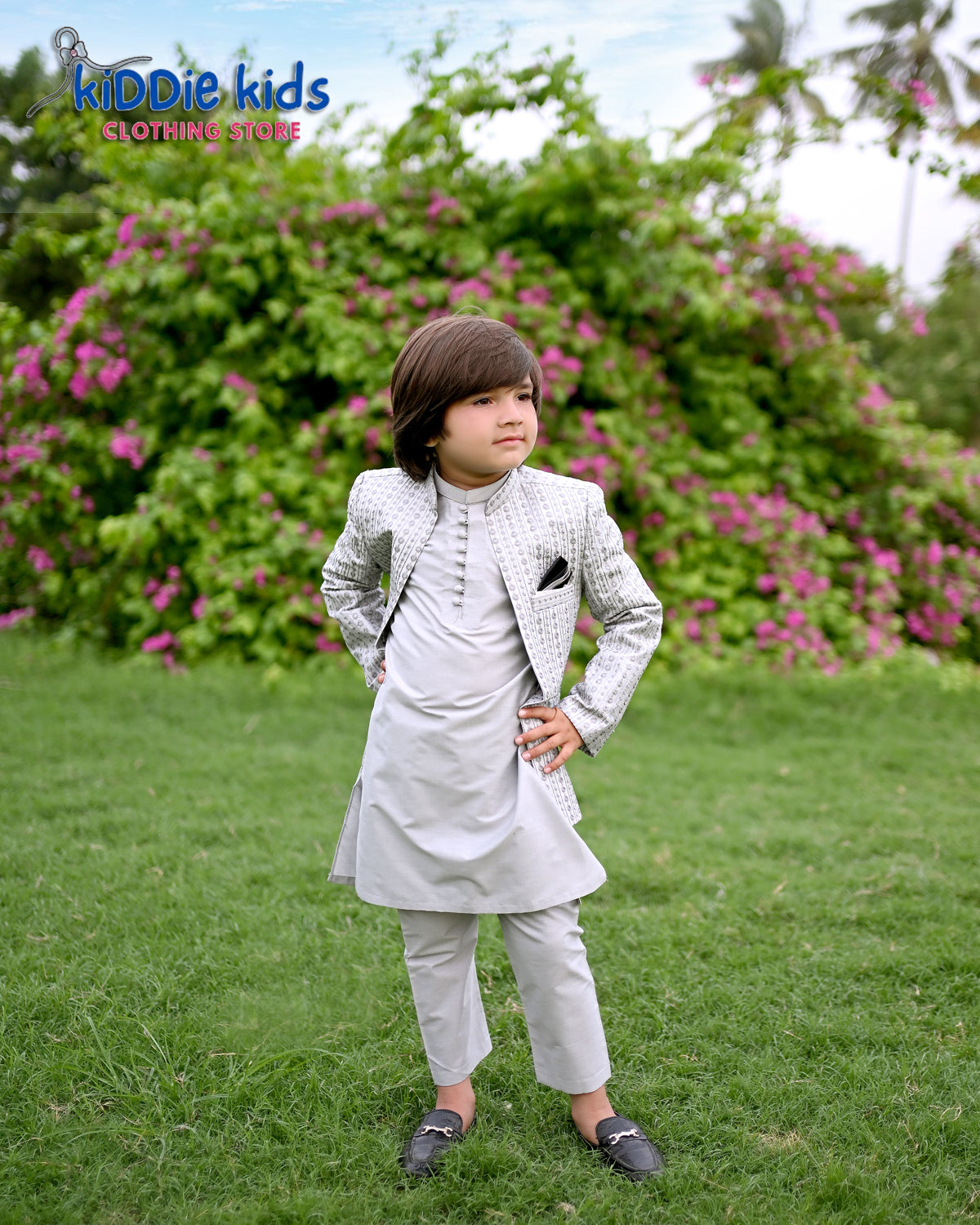 Smoke Sequence Embroidered Open Prince Coat with Loops Kurta Trouser 2004