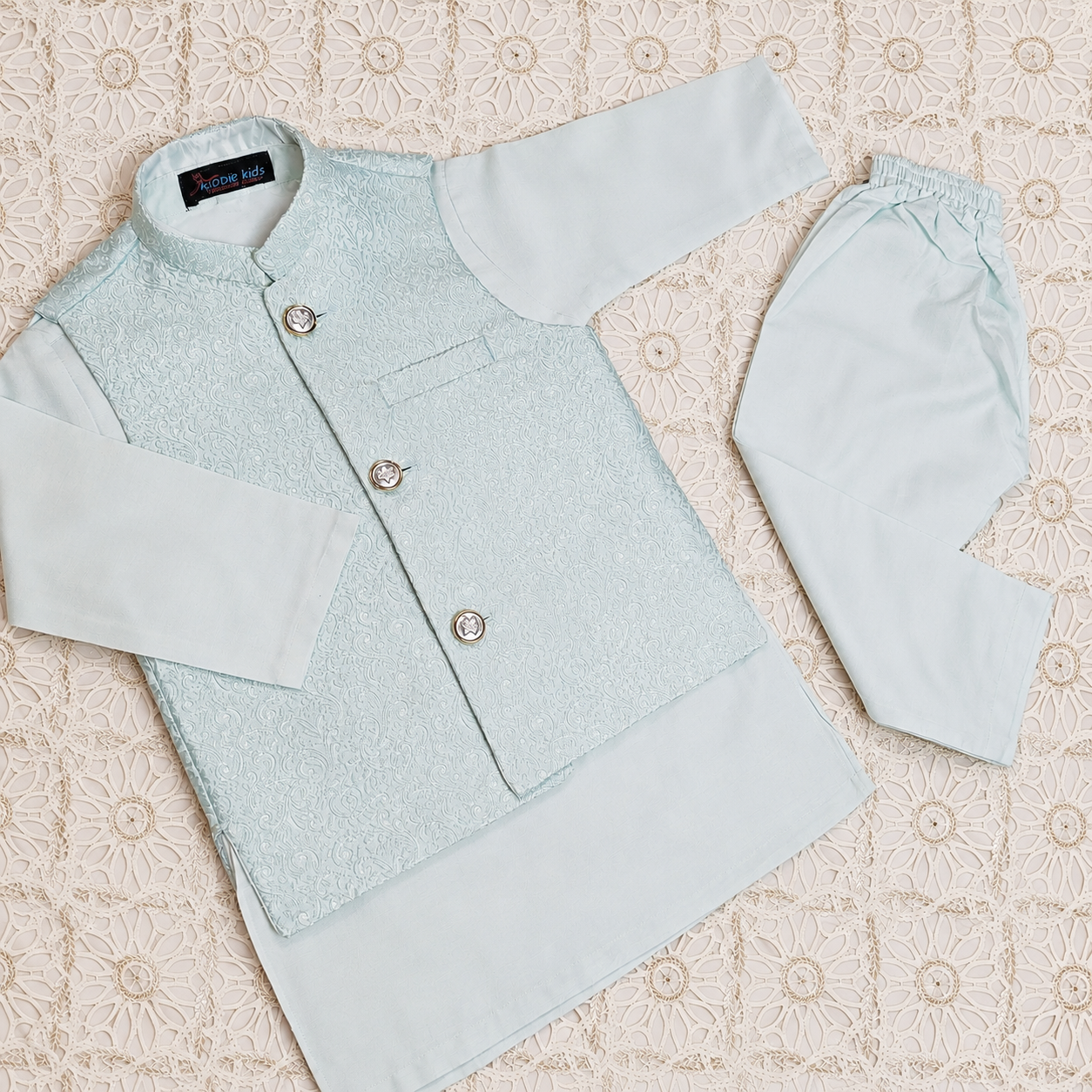 Ice Blue Embroidered Waistcoat with Kurta Trouser