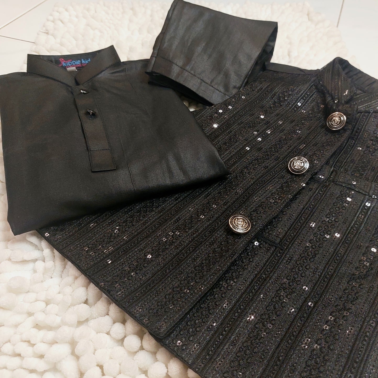 Black Sequence Embroidered Waistcoat with Kurta Trouser