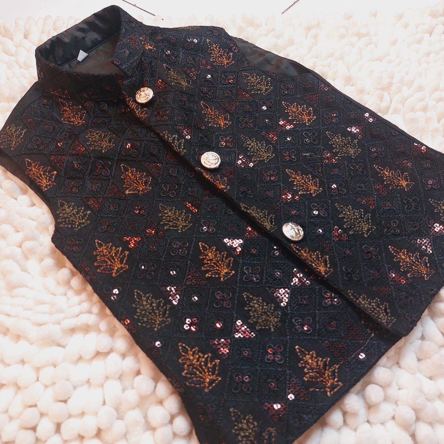 Black and Copper Sequence Embroidered Waistcoat with Kurta Trouser