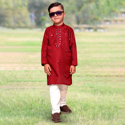 Red mirror work kurta with Trouser