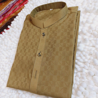 Self Printed Olive Green Kurta