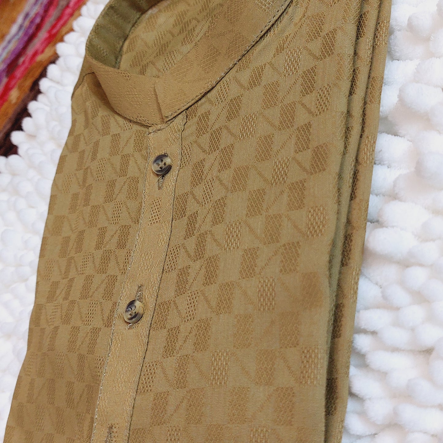 Self Printed Olive Green Kurta