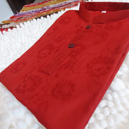 Self printed Red Cotton Kurta