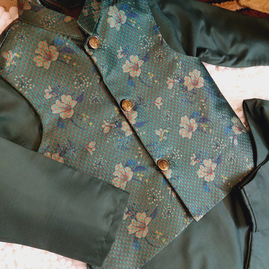 Emerald Garden Vest with Kurta and Trouser