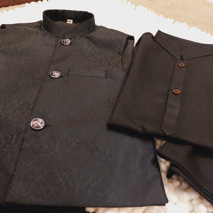 Black Jamawar Waistcoat with Kurta Trouser