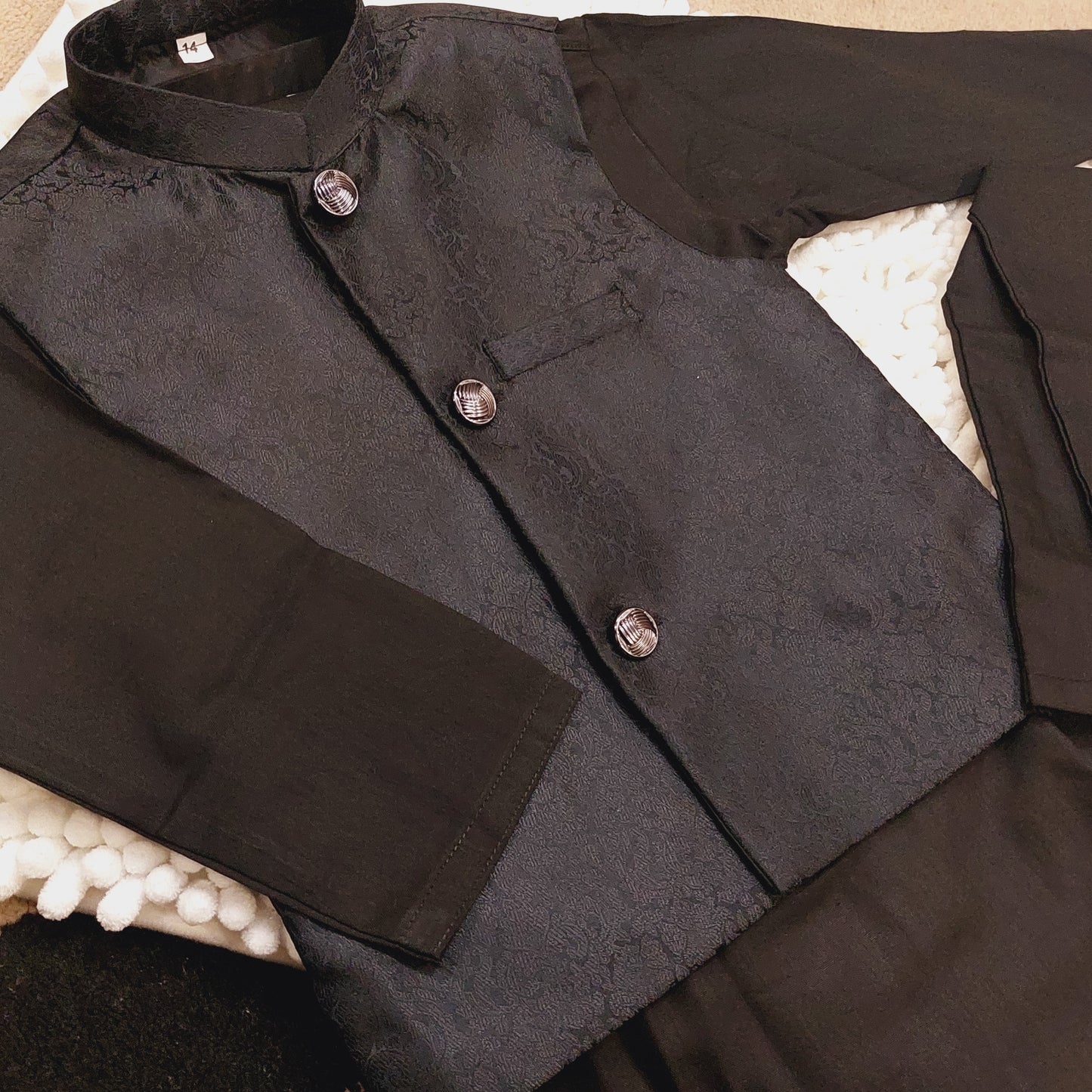 Black Jamawar Waistcoat with Kurta Trouser