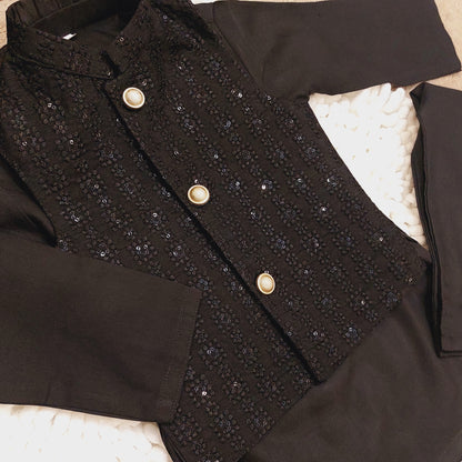 Black Sparkle Waistcoat with Kurta Trouser