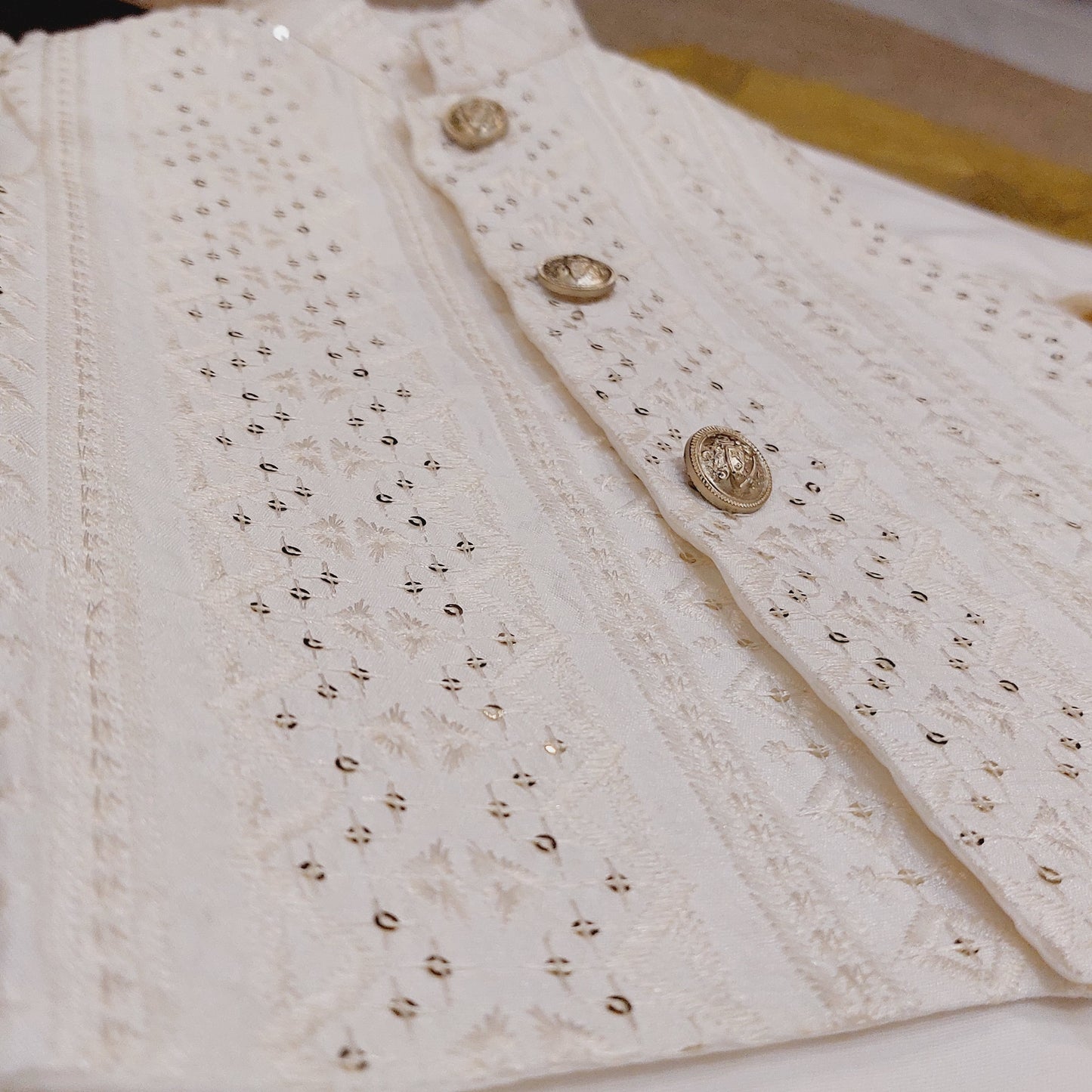 White Sequence Embroidered Waistcoat with Kurta Trouser