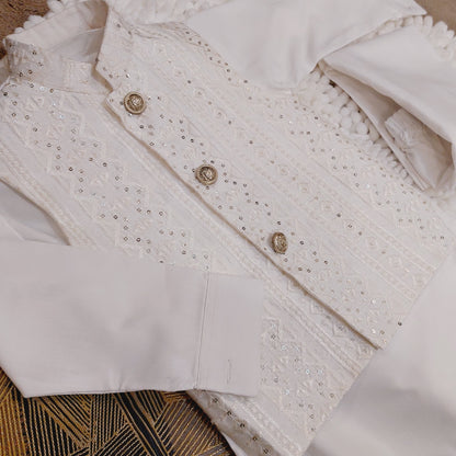 White Sequence Embroidered Waistcoat with Kurta Trouser