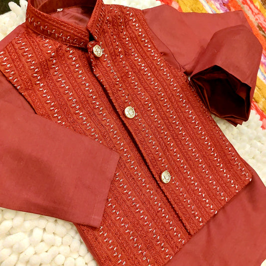 Red Waistcoat with Kurta Trouser