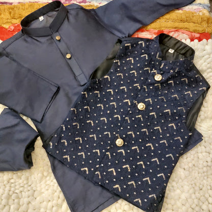 Navy Blue Waistcoat with Kurta Trouser