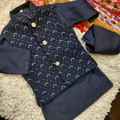 Navy Blue Waistcoat with Kurta Trouser