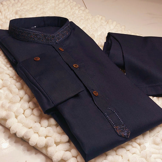 Navy Blue Embroidered Kurta Trouser