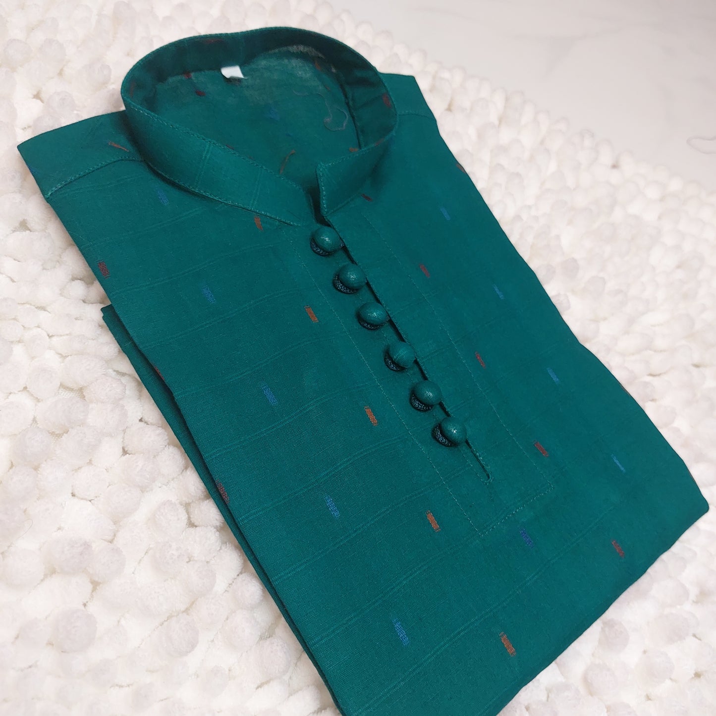 Dark Green Cotton Loops Kurta with Trouser