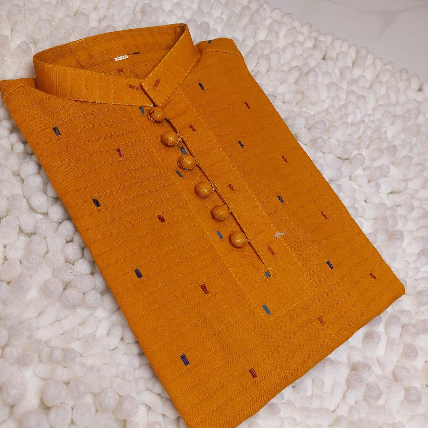 Mustard Cotton Loops Kurta with Trouser