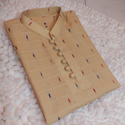 Beige Cotton Loops Kurta with Trouser