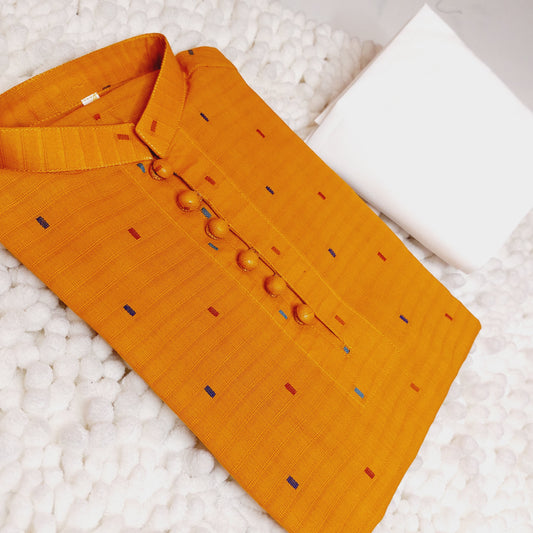 Mustard Cotton Loops Kurta with Trouser