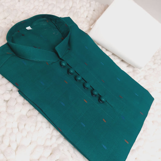 Dark Green Cotton Loops Kurta with Trouser