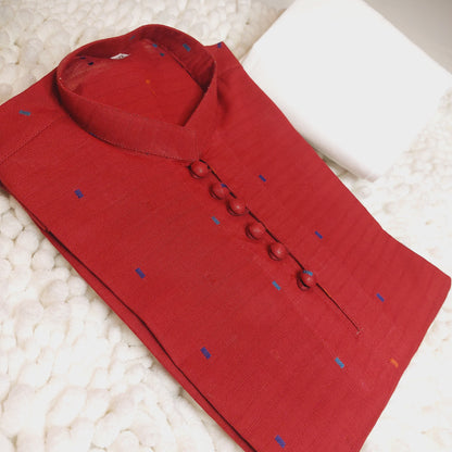 Red Cotton Loops Kurta with Trouser