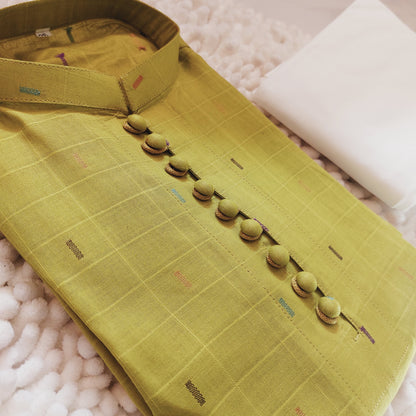 Parrot Green Cotton Loops Kurta with Trouser