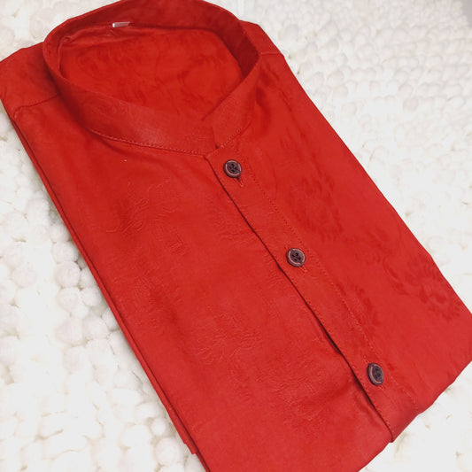 Self printed Red Cotton Kurta