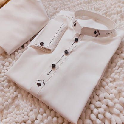 White and Brown Threadwork Designing Kurta and Trouser 0019