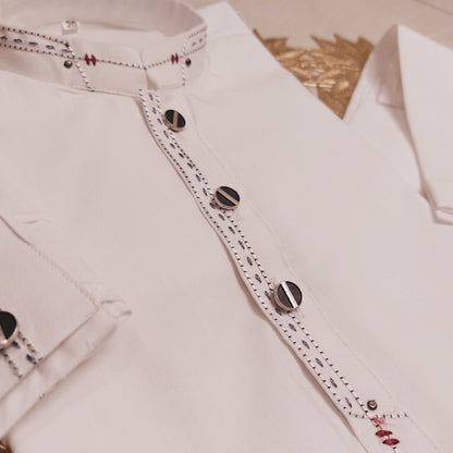 White And Red Designing Kurta With Trouser 0033