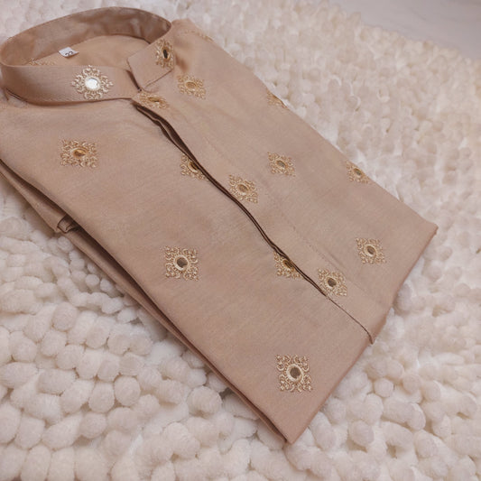 Gold Shimmer Formal Embroidered Kurta 0052