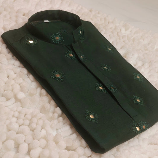 Emerald Green Formal Embroidered Kurta 055