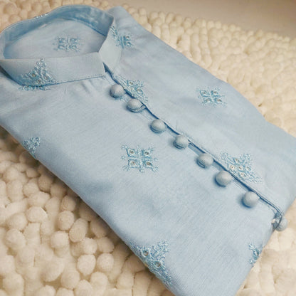 Sky Blue Embroidered Formal Kurta 0062