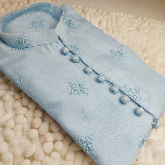 Sky Blue Embroidered Formal Kurta 0062