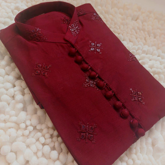 Red Embroidered Formal Kurta 0064