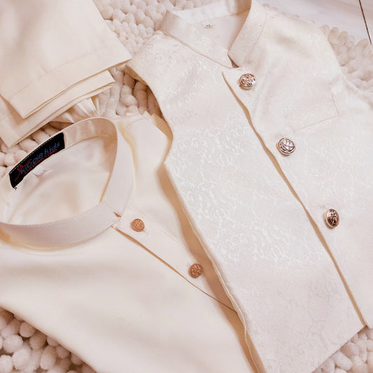 Offwhite Self Styled Waistcoat with Kurta Trouser