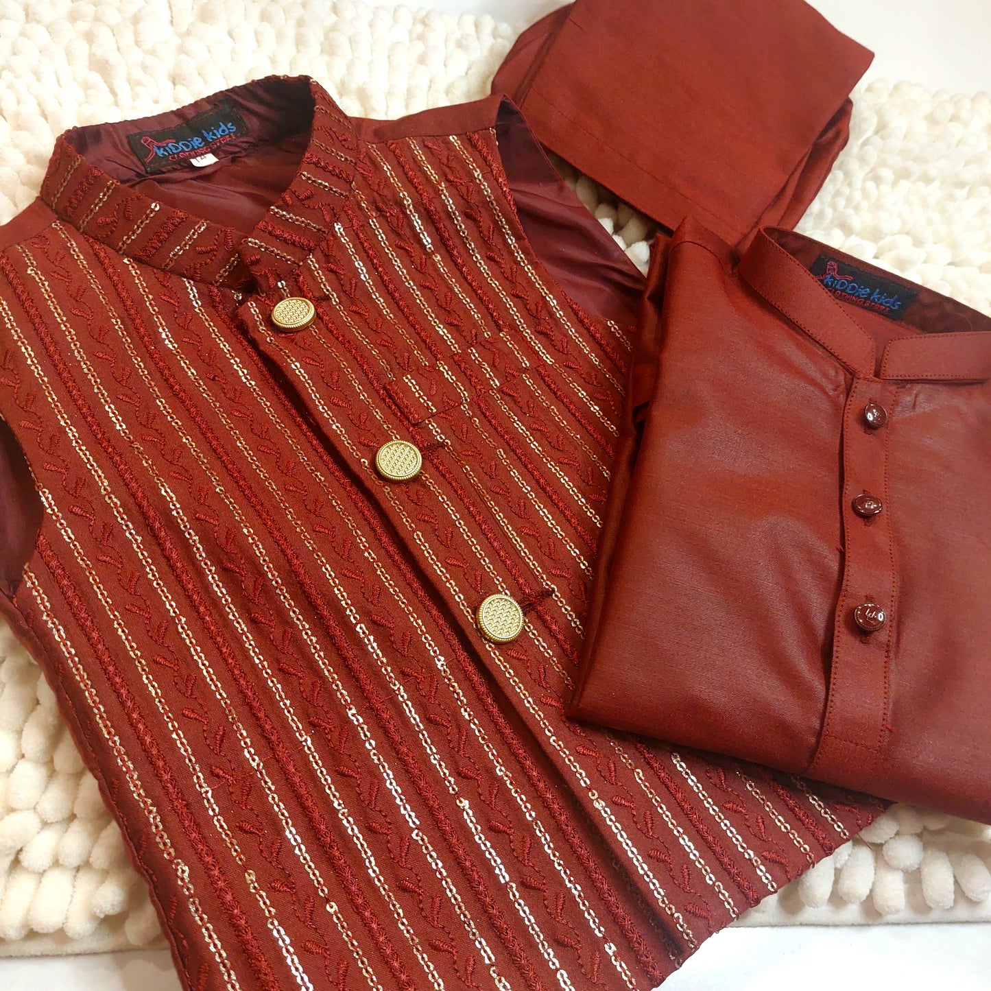 Maroon Sequence Embroidered Waistcoat with Kurta Trouser