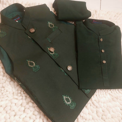 Dark Green Embroidered Waistcoat with Kurta Trouser